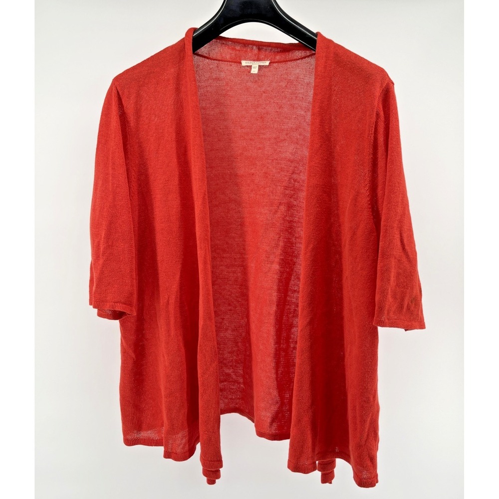 Eileen Fisher Linen Open Cardigan Sweater Women's 3X Orange Beach‎